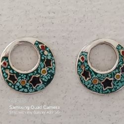New- CONCHO STERLING SILVER INLAID TURQUOISE BLK.STARS EARRINGS