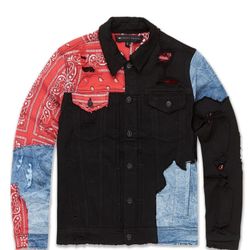 JORDAN CRAIG PAISLEY DENIM TRUCKER JACKET (CRIMSON)