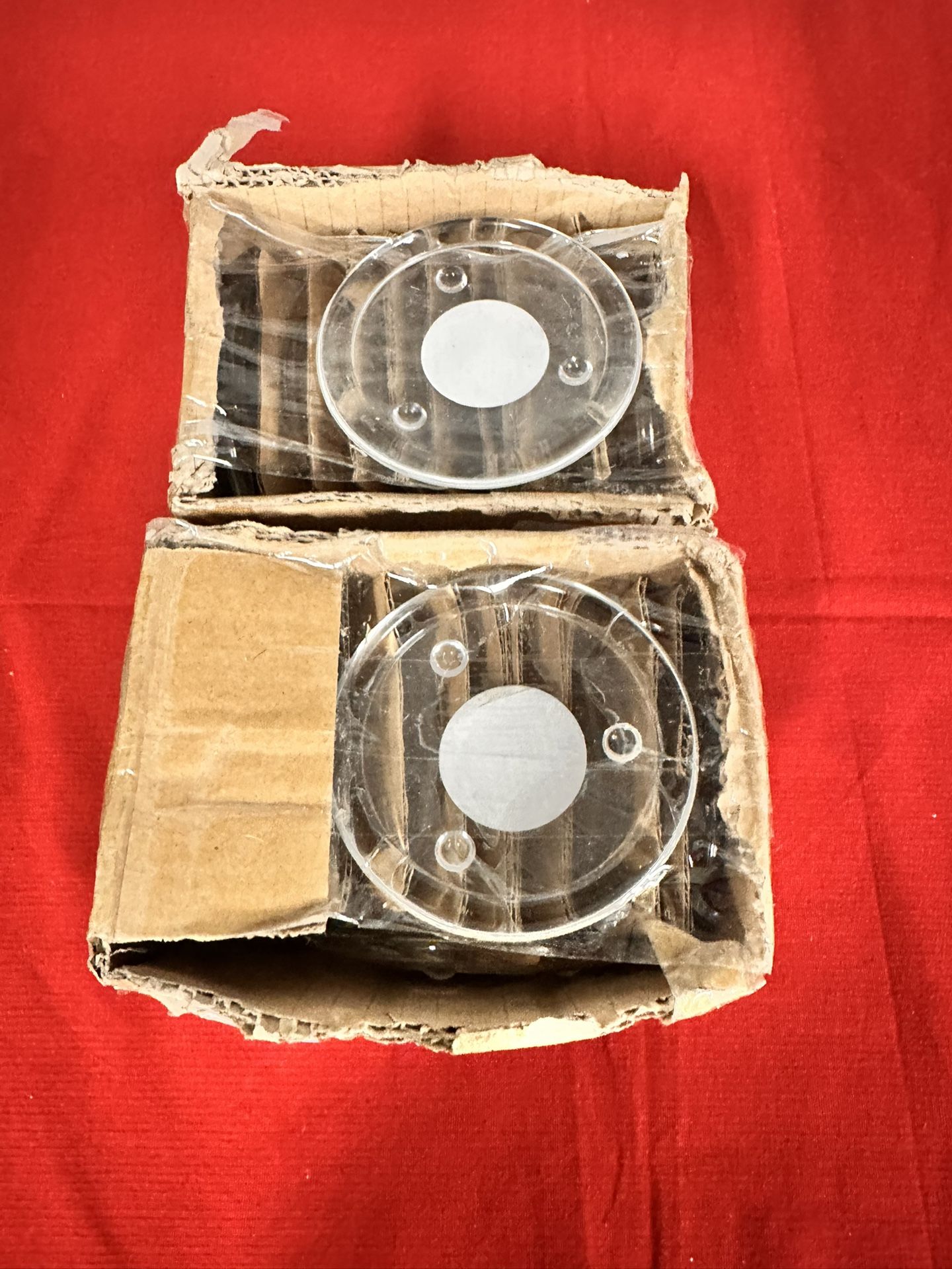Set of 24 Clear Glass Footed Pillar Candle Plates 3-3/4”