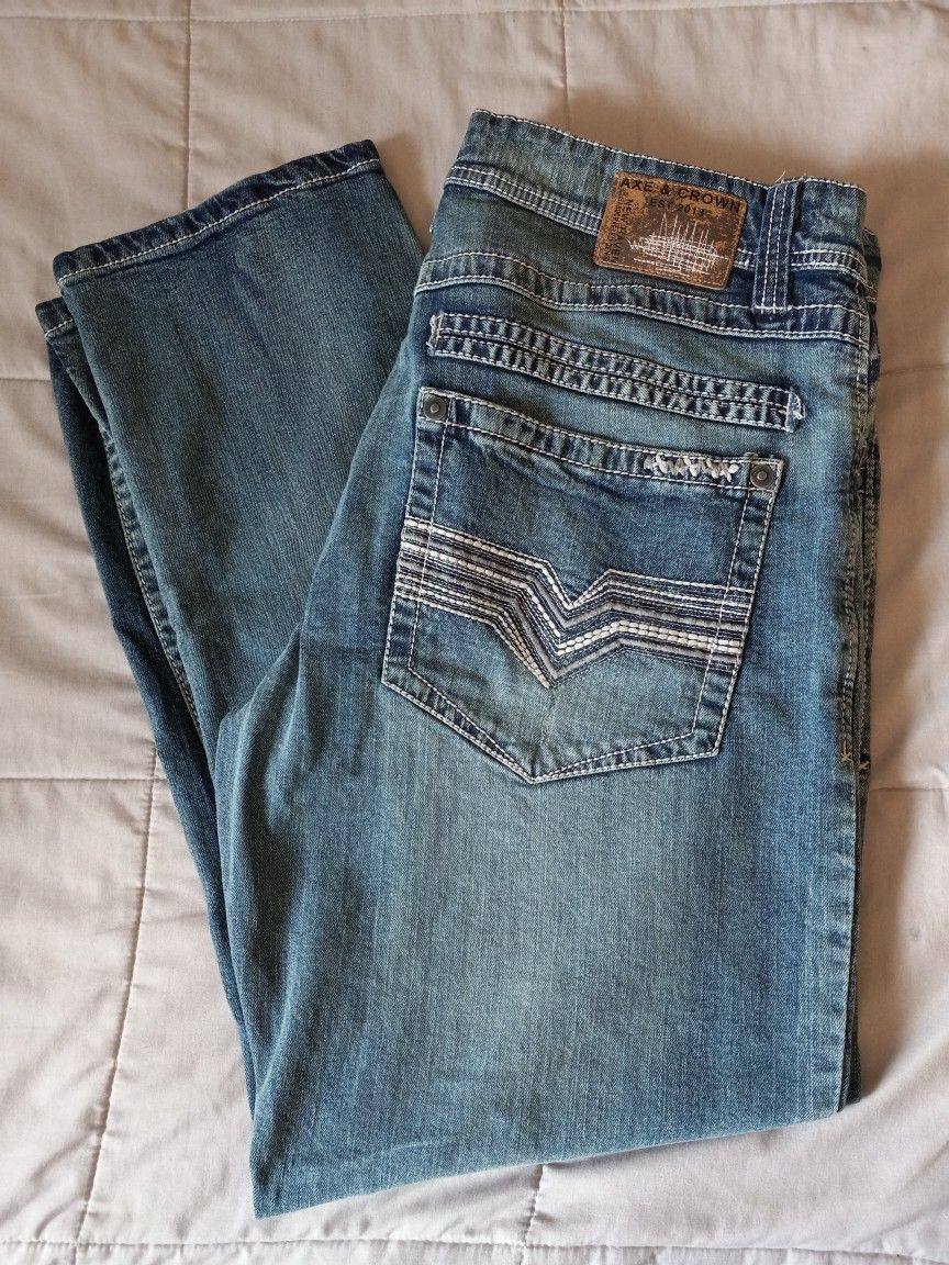 Axe & Crown Men's Jeans Athletic Fit Straight Leg Thick Stitch Denim SZ 37X30