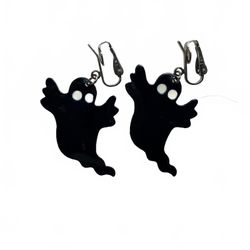 Vintage Black Ghost Halloween Clip-On Earrings Novelty