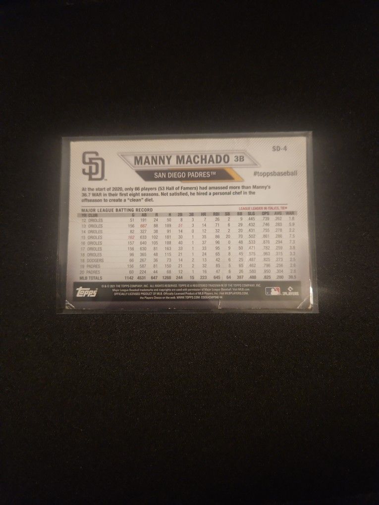Manny MACHADO Third Baseman Baseball San Diego Card