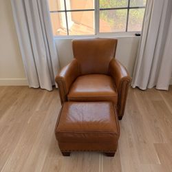 Pottery Barn Leather Arm Chair With Ottoman