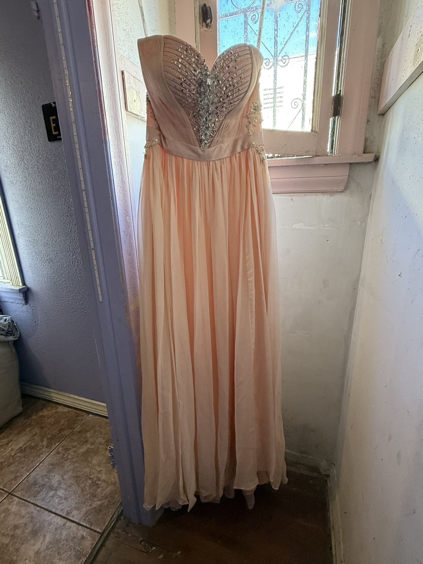 Long Pink Strapless Prom Dress With Sequence