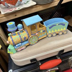 Vintage wooden train music box from The San Francisco Music Box Company