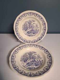 2 Vintage Transferware Ironstone Plates Crown CBM