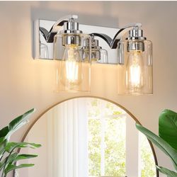 2-Light Bathroom Light Fixtures Modern Chrome Vanity Lights for Bathroom Lighting with Clear Glass Shade fixtures Over Mirror for Cabinet Mirror for B