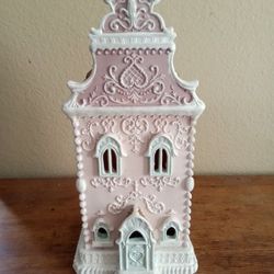 Pink Victorian Gingerbread House, Lighted