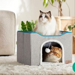 Large Cat Hideaway Scratch Pad Foldable Pet House Cave Indoor Cats