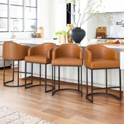 Crystal Yellowish-Brown 26 in.Counter Height Fabric Upholstered Bar Stool Kitchen Island Stool With Metal Frame