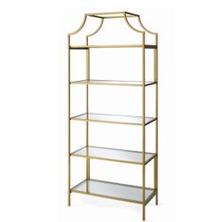 71" 5 Shelf Etagere Bookcase, Gold Finish ASSEMBLED