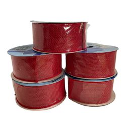 5 Spools Red Wired Burlap Ribbon NEW