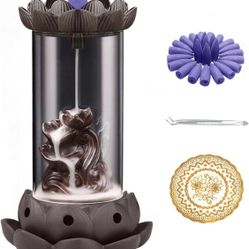Backflow Incense Burner Lotus Windproof Waterfall Incense Holder Fountain with 100 Backflow Incense Cones for Yoga Office Home Aromatherapy Ornament 