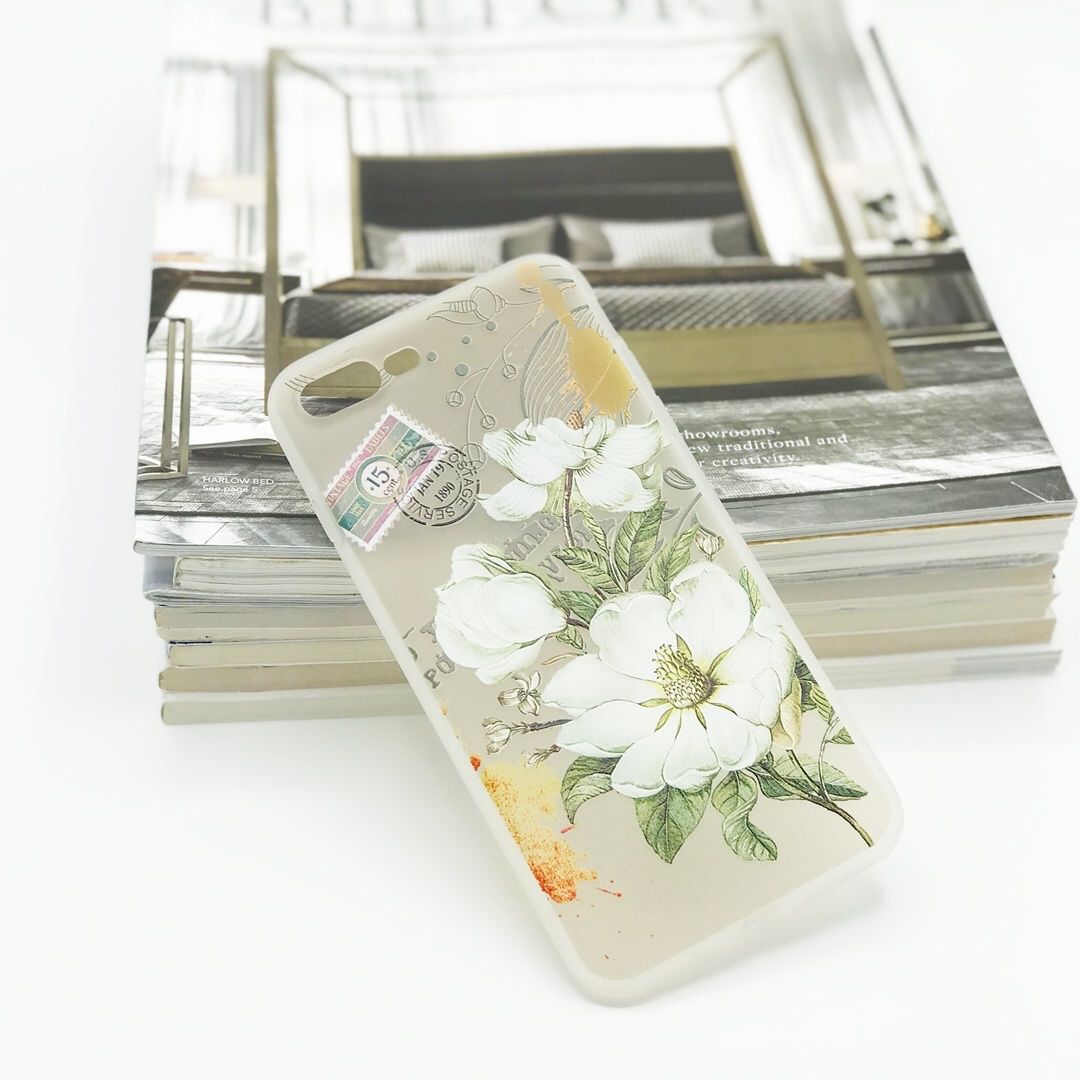 3D Relief Peach Lace Roses Flowers Phone Case Soft TPU Back Cover Compatible with iPhone 7/8 Plus