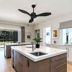48 in. Indoor Modern Windmill Black Low Profile Semi Flush Mount Ceiling Fan without Light with Downrod Remote Control