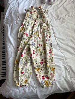 Polo by Ralph Lauren Cream Floral Smocked Girls Jumpsuit