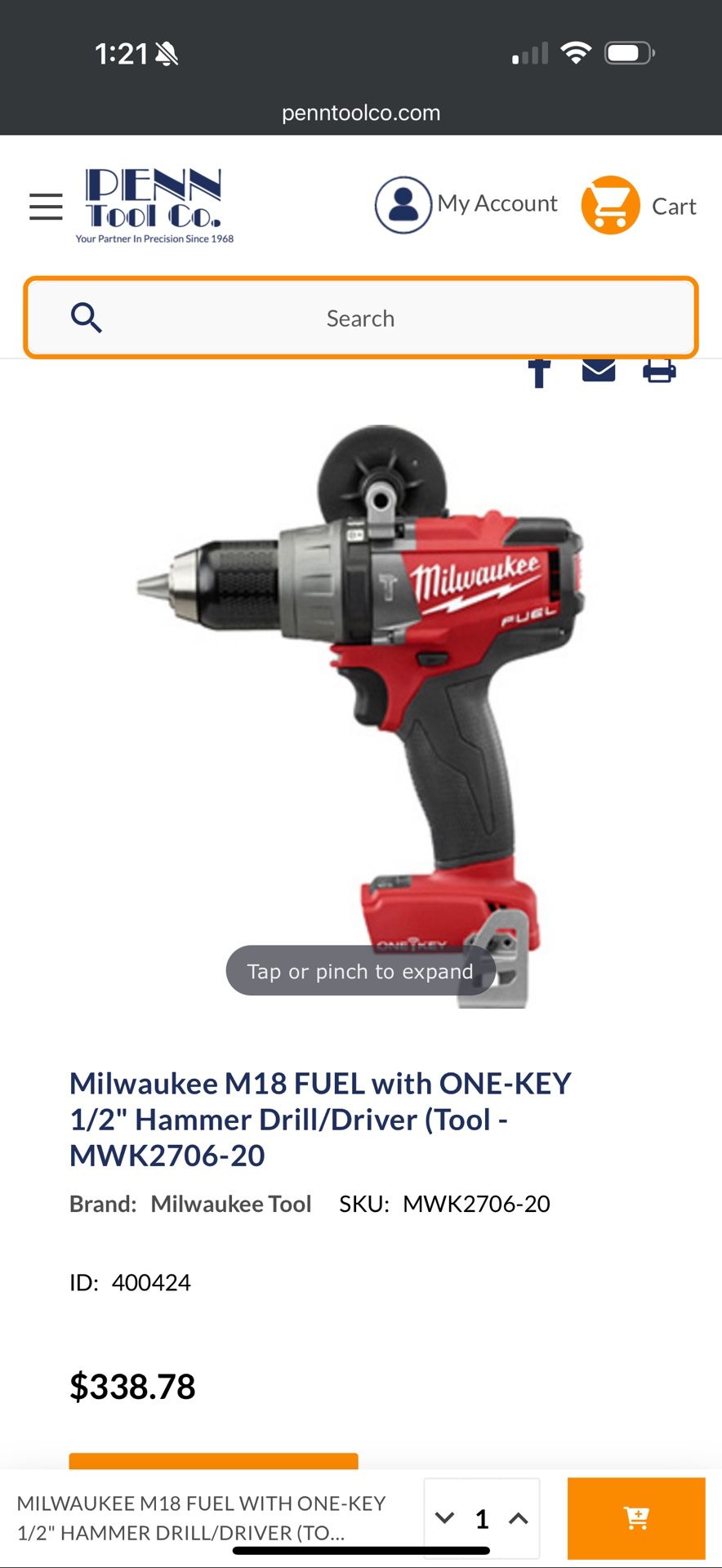 Milwaukee M18 FUEL 1/2" Hammer Drill/Driver w/ ONE-KEY + XC8.0 Battery 