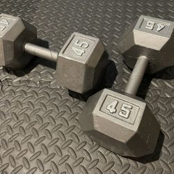 Set Of Cast Iron Hexagonal Dumbbells 45 # 