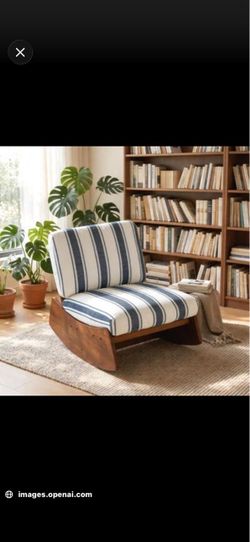 Modern Dark Blue Stripe Chenille Rocking Occasional Chair with Solid Wood Frame