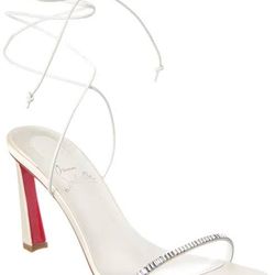 Christian Louboutin White Condora Lacestrass Heeled Sandals