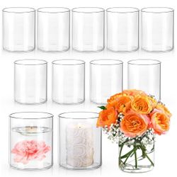 4 Inch Small Glass Cylinder Vases for Centerpieces | 12pcs Clear Flower Vase for Wedding Decorations, Floating Candle Vases in Bulk, Hurricane Candle 