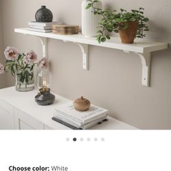 Brand New Ikea White Shelf Whit 3 Wood Brackets 