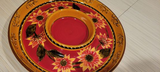 Hand-Painted Ceramic Chip and Dip Platter