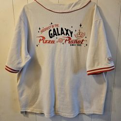 Disney Pixar "Toy Story" Kaki Color Stitched Jersey "Pizza Planet" Size Large Great Condition 