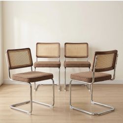 Dining Chairs Set of 4, Mid-Century Modern Dining Room Chairs with Cane Back, Brown, Set Of 4.