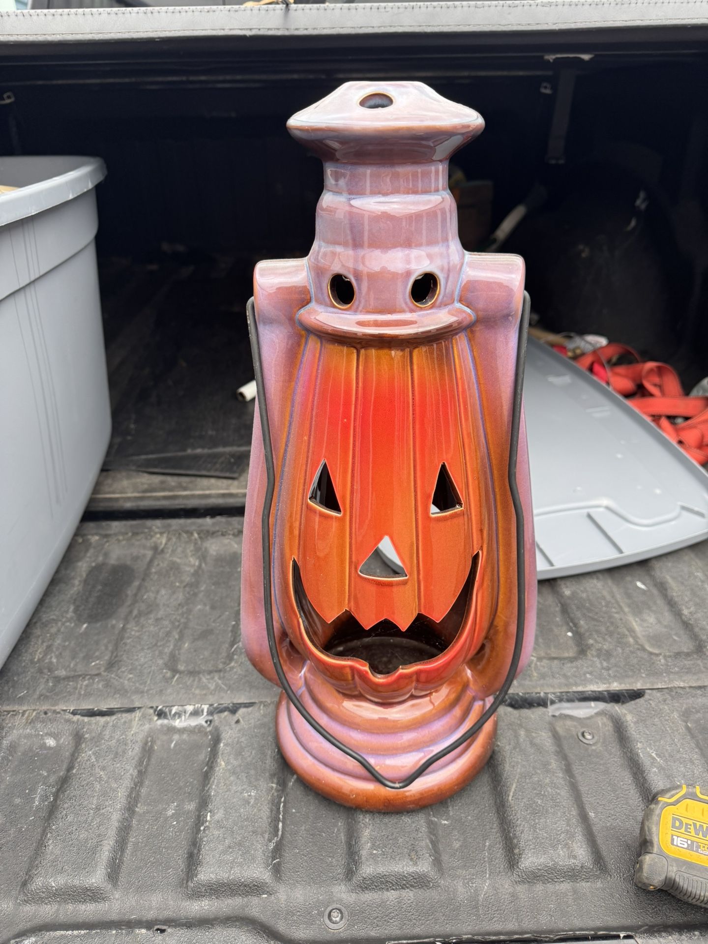 Halloween Stoneware Pumpkin Candle Holder. See Pictures for Dimensions