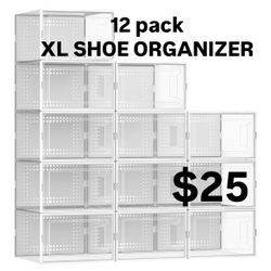 12 Pack XL Shoe Organizer Storage White NEW