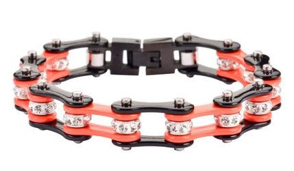 Biker Jewelry Ladies Motorcycle Bike Chain Stainless Steel Bracelet Black & Orange SB55
