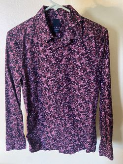 H&M Floral Burgundy Slim Button Up Shirt