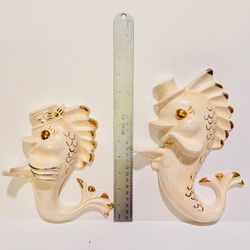 Arnel's Anthropomorphic Mid-Century Modern ceramic fish In Top Hats wall plaques