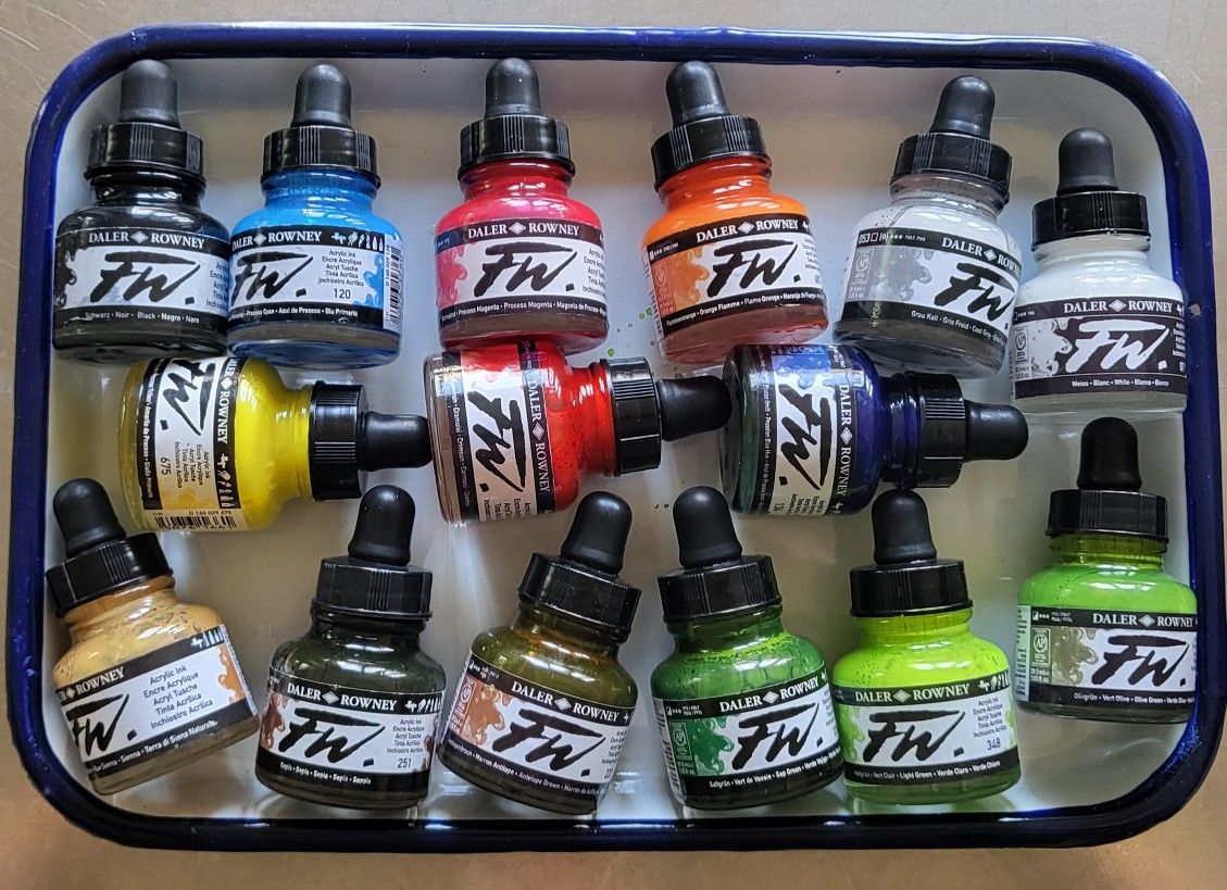 Daler Rowney FW Acrylic Inks x 15 - Bottles - Paint Draw Art Supplies