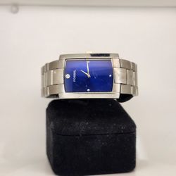 Fossil Arkitekt Men's Stainless Steel Rectangular Diamond Blue Dial Watch