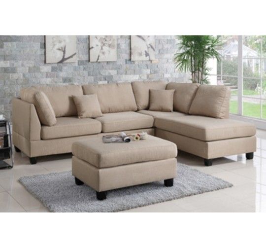 Beige Reversible Sectional Sofa New With Ottoman