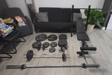 Weight Bench with Weights/Curl Bars