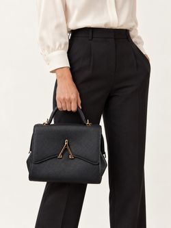 Black Top-Handle Handbag with Gold Clasp