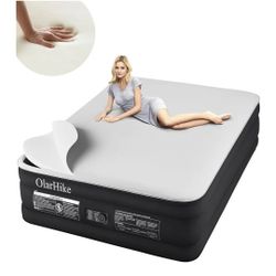 0078: OlarHike Signature Collection Queen Air Mattress with Built in Pump,18” Luxury Air Mattress with Silk Foam Topper for Camping, Home & Guests, Fa