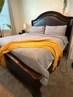 Dark Wood King Frame with Upholstered Headboard (Mattress included)