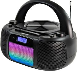 Magnavox MD6972 Boombox de CD portátil de carga superior con radio estéreo digital AM/FM, luces que cambian de color y tecnología inalámbrica Bluetoot