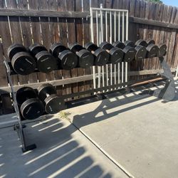 Dumbbells weights 75-100 plus heavy duty rack 