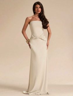 Strapless Cream Evening Gown with Twist Waist