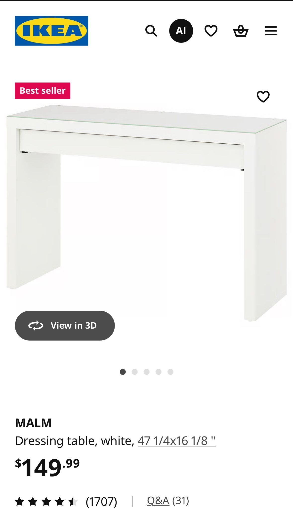 IKEA -MALM Vanity/Desk