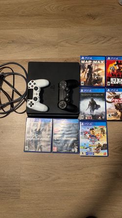 PS4 Slim Console Bundle with 2 Controllers and 7 Games