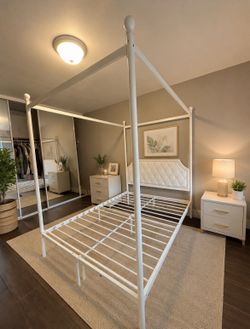 Modern Luxury White Canopy Queen Bed Frame