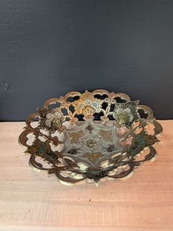 Gorgeous Vintage Enameled Brass Lotus Bowl