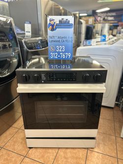 🎉 SALE OF THE DAY 🎉Samsung Bespoke 30 in. 5-Burner Element Smart Slide-In Electric Range in White Glass with Air Fry and Safety Knobs