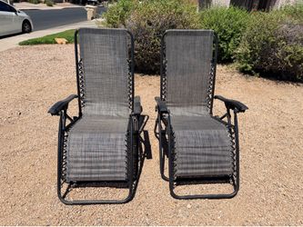 Set (2) Grey Folding Outdoor Patio Lounge Chairs